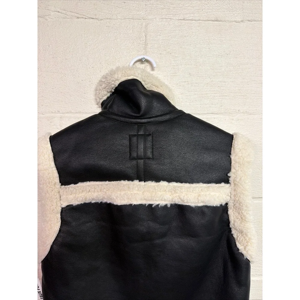 Black Faux Leather Aviator Vest Cream Faux Shearling grunge goth‎ cozy concert